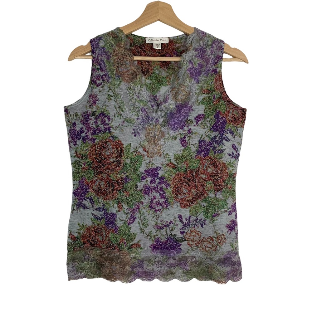 Coldwater Creek Grunge Floral Lace Trim Tank 90s Twilightcore Grungecore